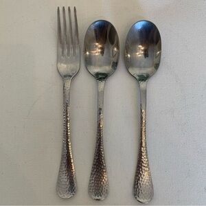 3 Piece Stainless Steel China Hammered Texture Fork Spoons Set 7.75" & 8.25" Lot